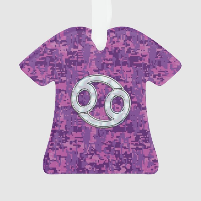 Pearl Like Cancer Zodiac Symbol on Digital Camo Ornament (Front)