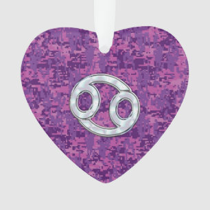 Pearl Like Cancer Zodiac Symbol on Digital Camo Ornament
