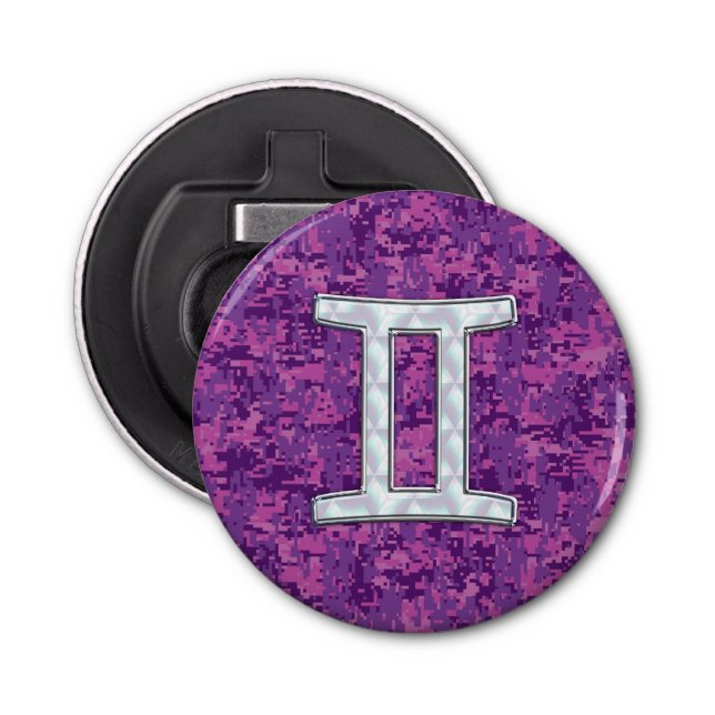 Pearl Like Gemini Zodiac Sign on Digital Camo Bottle Opener (Front)