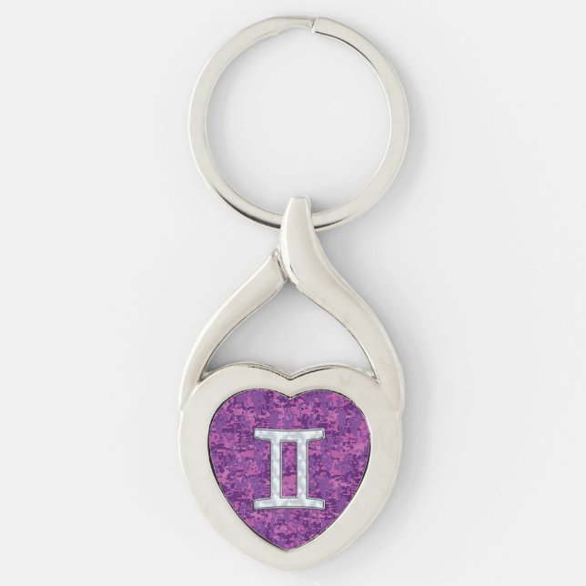 Pearl Like Gemini Zodiac Sign on Digital Camo Key Ring (Front)