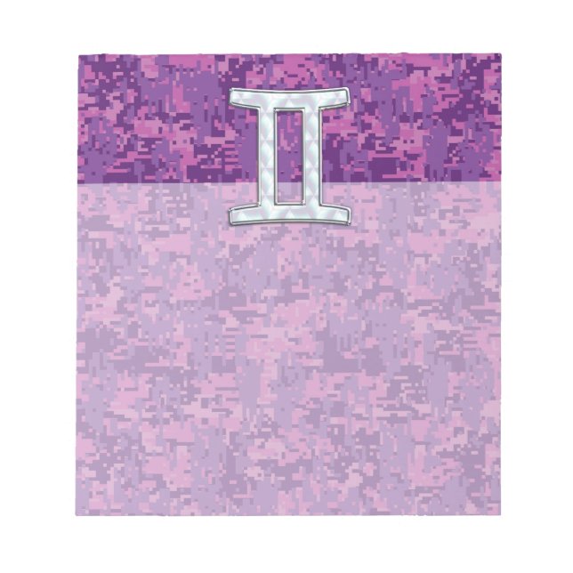 Pearl Like Gemini Zodiac Sign on Digital Camo Notepad (Front)