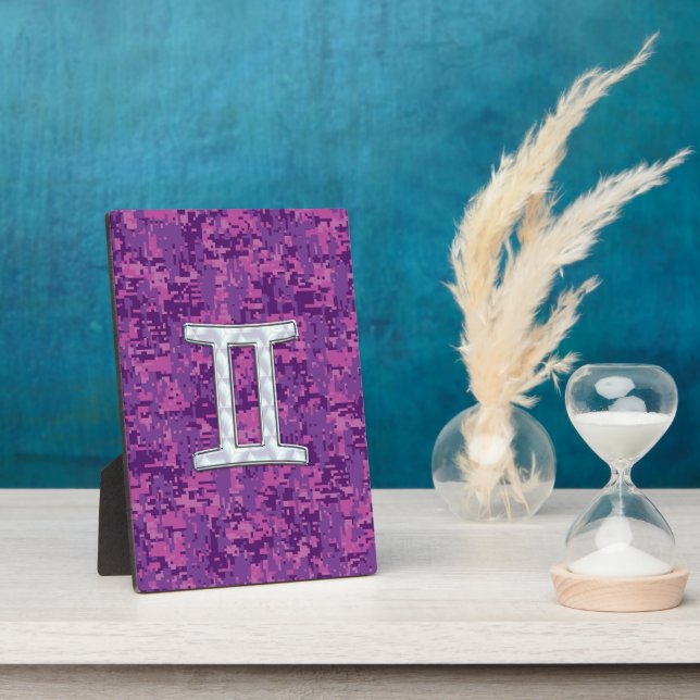 Pearl Like Gemini Zodiac Sign on Digital Camo Plaque (Side)