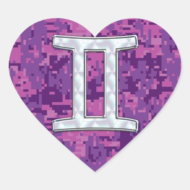 Pearl Like Gemini Zodiac Symbol Digital Camouflage Heart Sticker (Front)