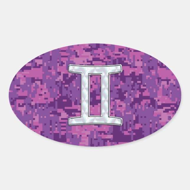 Pearl Like Gemini Zodiac Symbol Digital Camouflage Oval Sticker (Front)