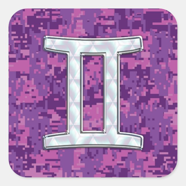 Pearl Like Gemini Zodiac Symbol Digital Camouflage Square Sticker (Front)