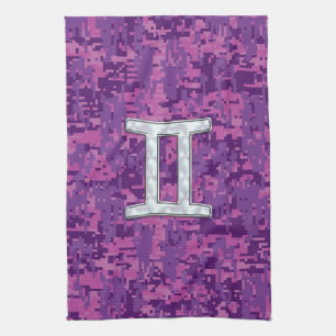 Pearl Like Gemini Zodiac Symbol Digital Camouflage Tea Towel