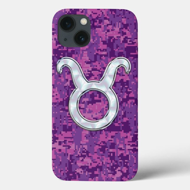 Pearl Like Taurus Zodiac Sign Fuchsia Digital Camo Case-Mate iPhone Case (Back)
