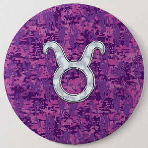 Pearl Like Taurus Zodiac Sign on Pink Digital Camo 6 Cm Round Badge