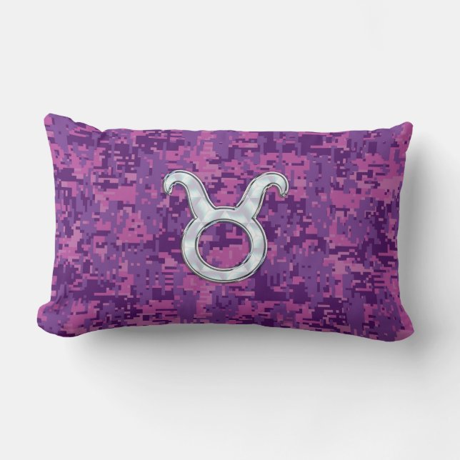 Pearl Like Taurus Zodiac Symbol on Digital Camo Lumbar Cushion (Front)
