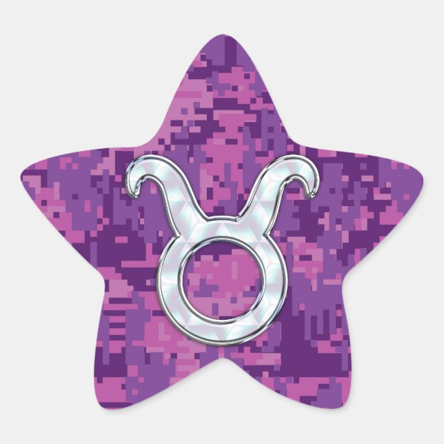 Pearl Like Taurus Zodiac Symbol on Digital Camo Star Sticker (Front)