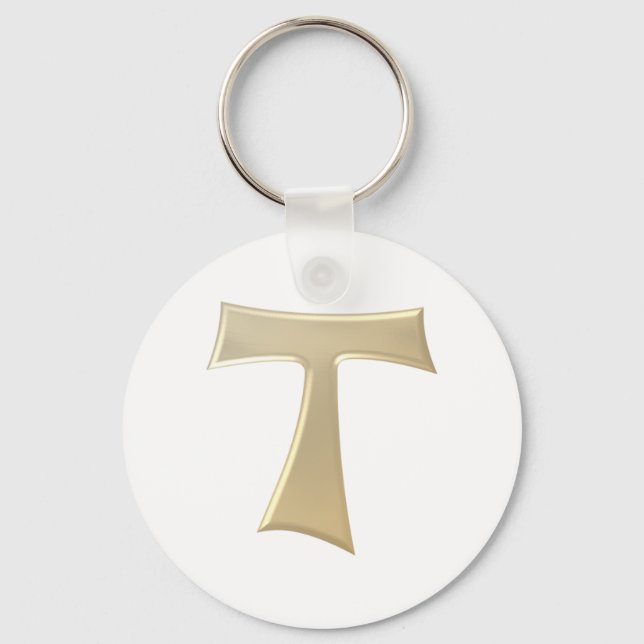 Pearl Look Franciscan Tau Cross Key Ring (Front)
