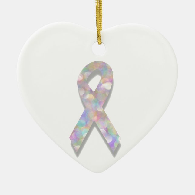 pearl lung cancer ribbon ceramic tree decoration (Front)