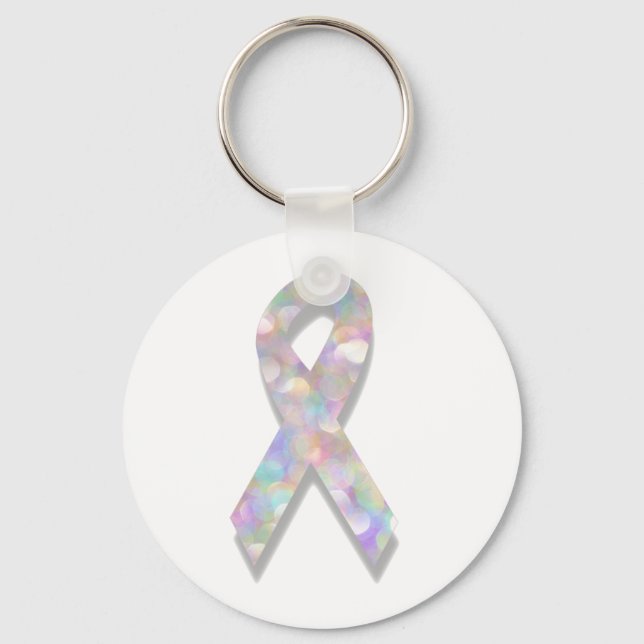 pearl lung cancer ribbon key ring (Front)