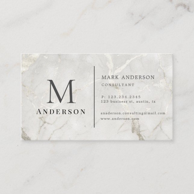 Pearl Marble Masculine Double Monogram Business Ca Business Card (Front)
