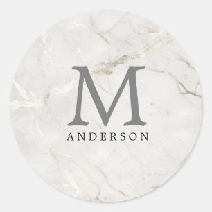 pearl marble masculine double monogram classic round sticker