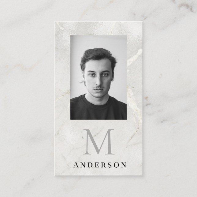 Pearl Marble Masculine photo qrcode Business Card (Front)