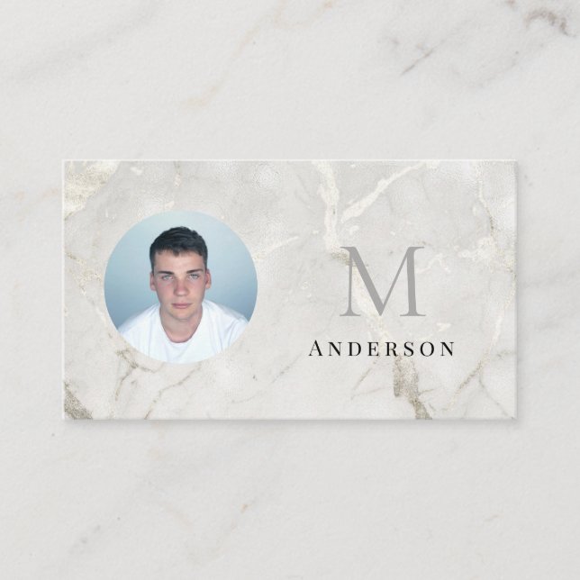 Pearl Marble Masculine photo qrcode Business Card (Front)