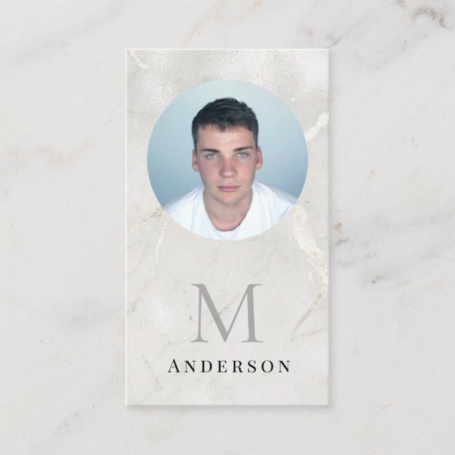 Pearl Marble Masculine photo qrcode Business Card (Front)