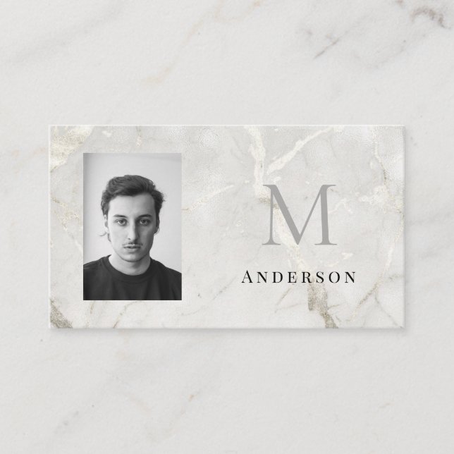 Pearl Marble Masculine photo qrcode Business Card (Front)