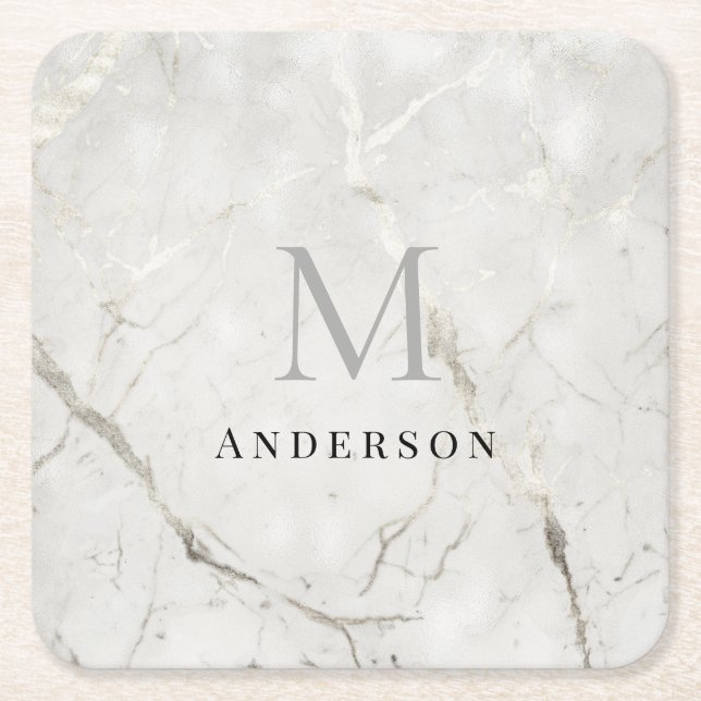 pearl masculine double monogram square paper coaster (Front)