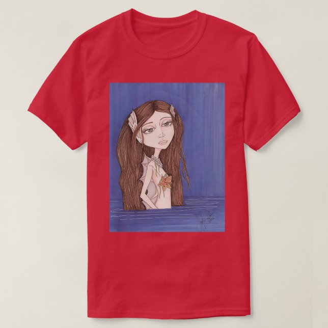 Pearl Mermaid fantasy big eyes art T-Shirt (Design Front)