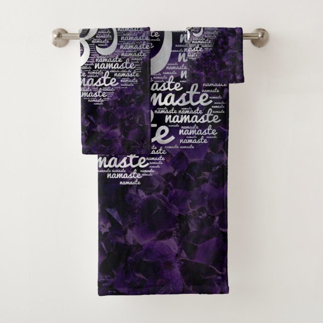 Pearl Namaste Word Art in Lotus with OM symbol Bath Towel Set (Insitu)