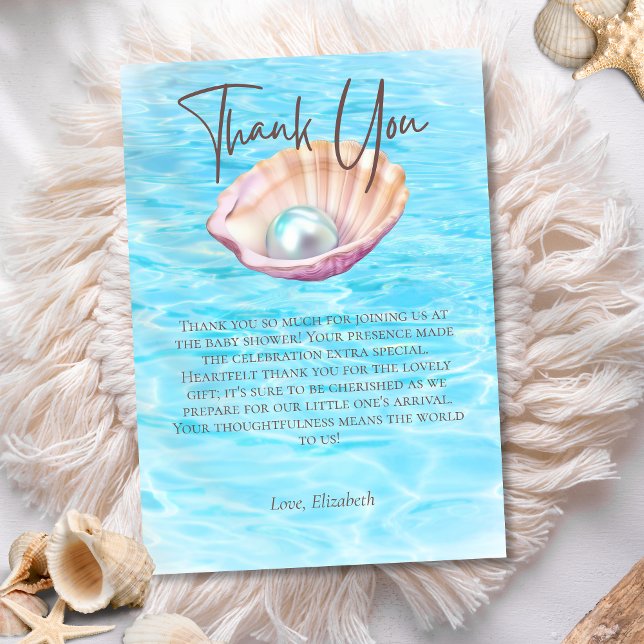 Pearl On the Way Seashell Girl Baby Shower Script Thank You Card (Creator Uploaded)