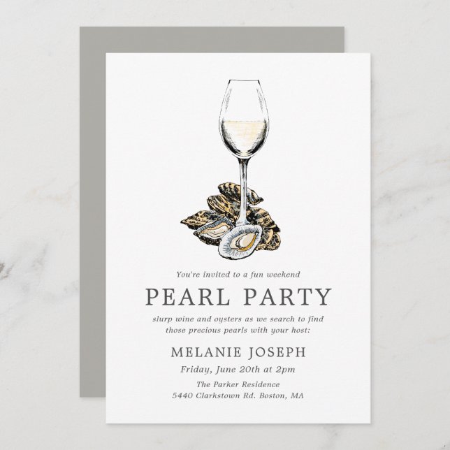 Pearl Party Celebration | Grey Stripes Invitation (Front/Back)