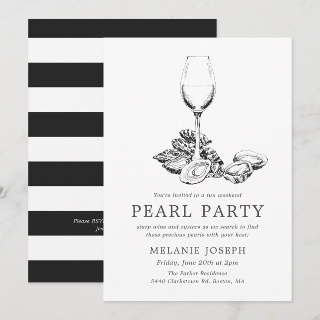 Pearl Party Rehearsal Party Black|White Stripes Invitation (Front/Back)