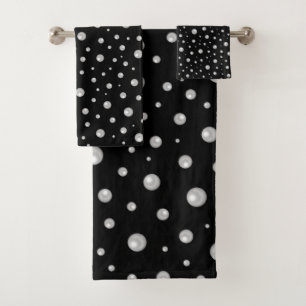 Pearl Pattern on Black Background Bath Towel Set