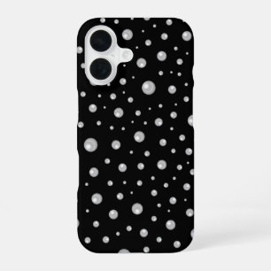 Pearl Pattern on Black Background iPhone 16 Case