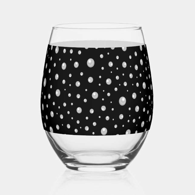 Pearl Pattern on Black Background Stemless Wine Glass (Front)
