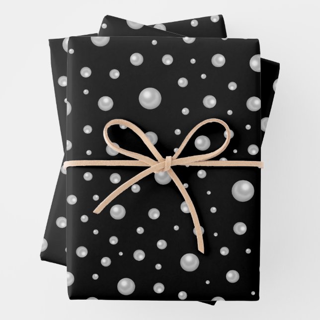 Pearl Pattern on Black Background Wrapping Paper Sheet (In situ)