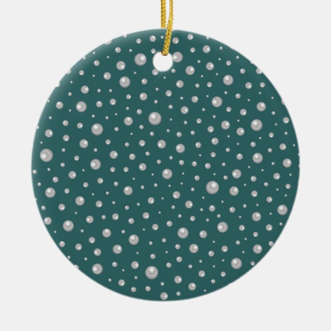 Pearl Pattern on Transformative Teal Background Ceramic Tree Decoration (Front)