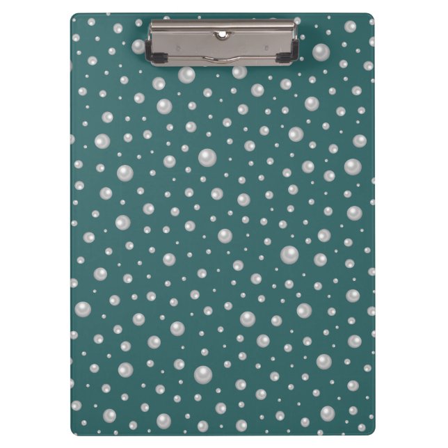 Pearl Pattern on Transformative Teal Background Clipboard (Front)