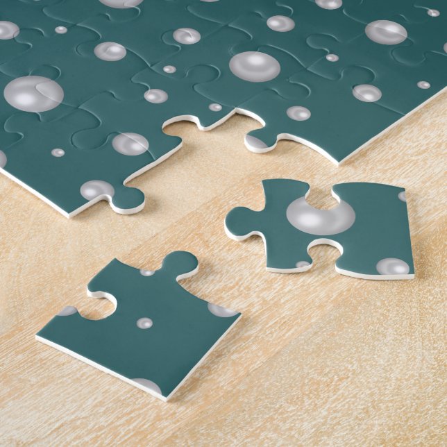 Pearl Pattern on Transformative Teal Background Jigsaw Puzzle (Side)