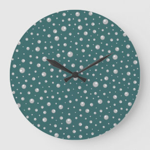Pearl Pattern on Transformative Teal Background Large Clock