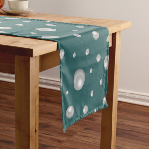 Pearl Pattern on Transformative Teal Background Short Table Runner