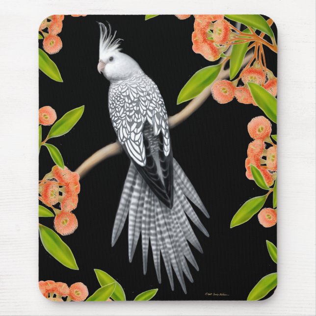 Pearl Pied Cockatiel in Gum Tree Mousepad (Front)