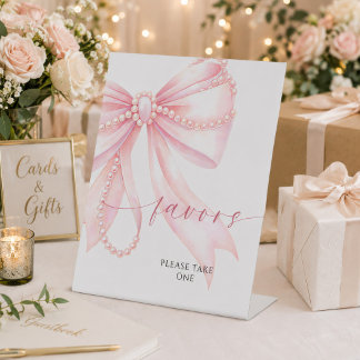 Pearl Pink Bow Wedding Favours Pedestal Sign