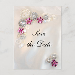 Pearl Pink Diamond Buttons Wedding Save the Date Announcement Postcard