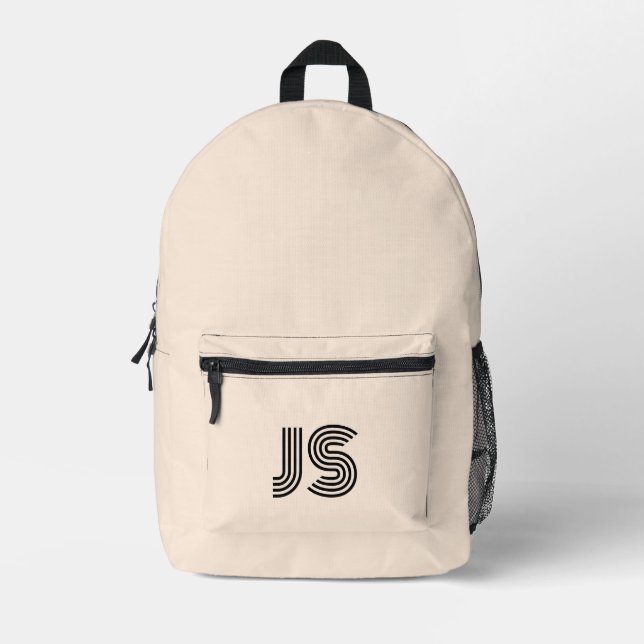 Pearl Pink neutral monogram simple minimalist  Printed Backpack (Front)