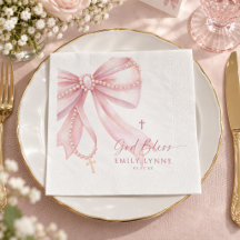Pearl Rosary Pink Bow Baptism