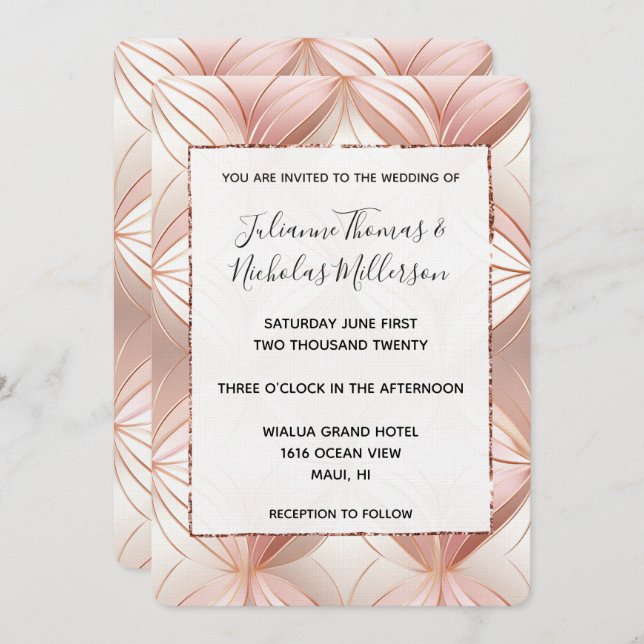Pearl Rose Gold Abstract Wedding Invitation (Front/Back)