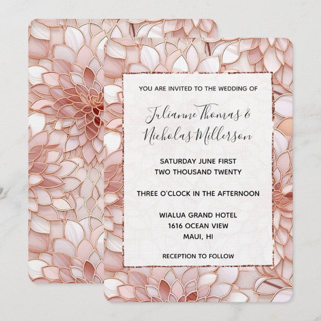 Pearl Rose Gold Floral Wedding Invitation (Front/Back)
