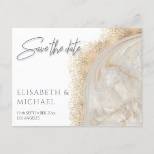 Pearl rose gold marble agate calligraphy announcement postcard