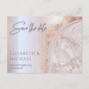 Pearl rose gold marble agate calligraphy metallic announcement postcard