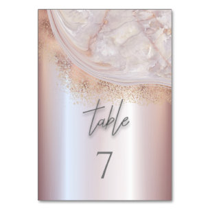 Pearl rose gold marble agate calligraphy metallic table number