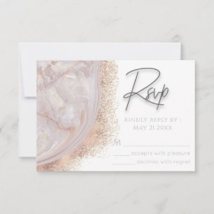 Pearl rose gold marble agate calligraphy RSVP card
