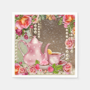 Pearl Rose Tea Party Bridal Shower Napkin